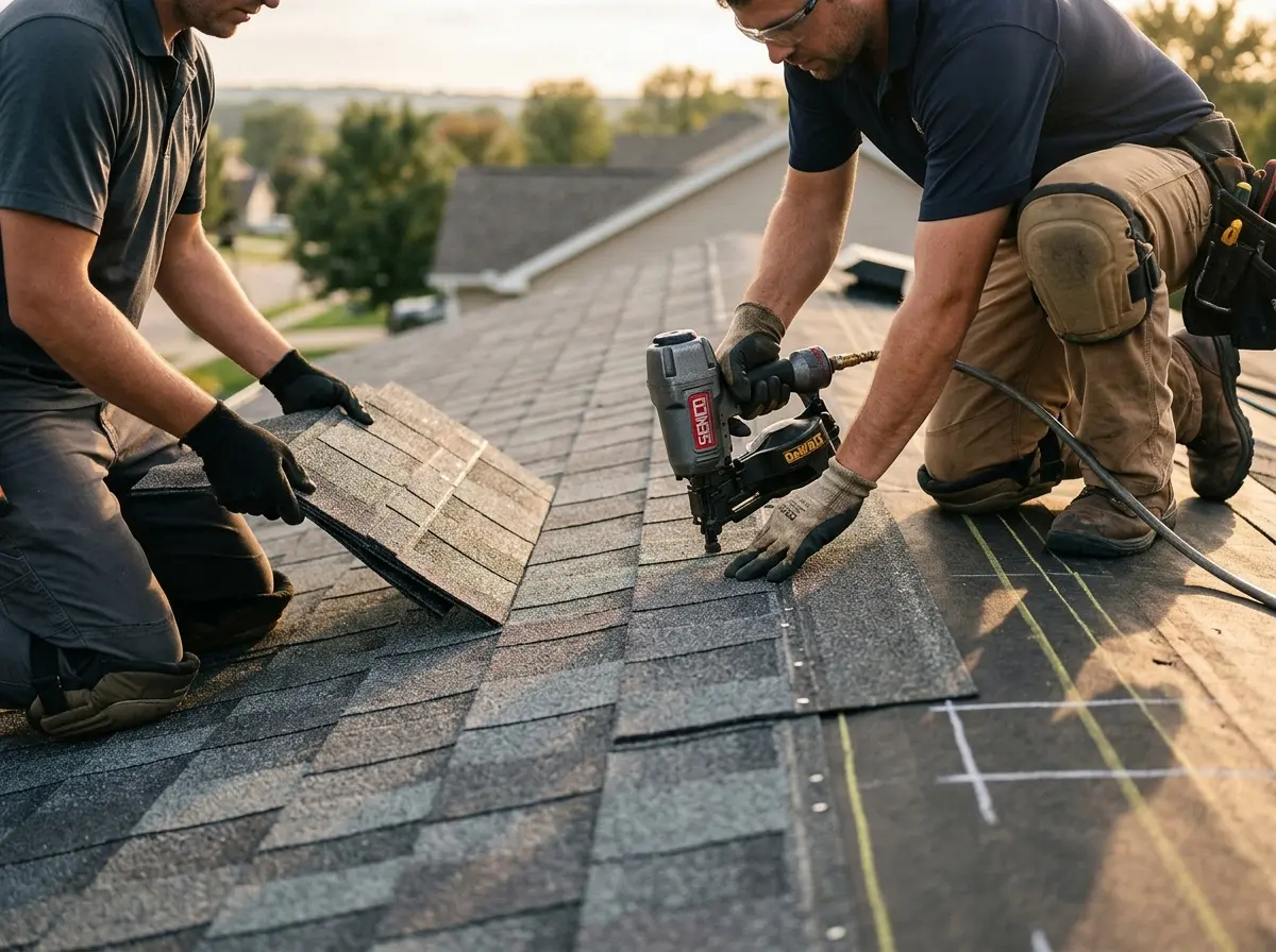 Professional roofer working on a residential roof in Bargersville